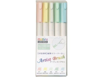 Marvy Artist Brush 1100 sada 5 ks BABY, štětcové fixy na vodní bázi se sytými pigmenty