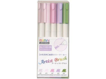 Marvy Artist Brush 1100 sada 5 štětcových fixů BOTANICAL, pigmenty na vodní bázi