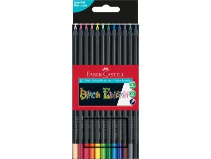 Faber-Castell Black Edition trojhranné pastelky sada 12 barev, černé dřevěné tělo