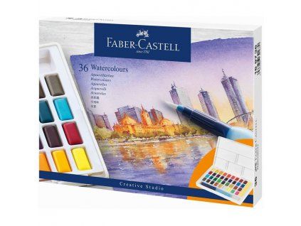 Faber-Castell akvarelové barvy sada 36 pánviček s plnitelným štětcem