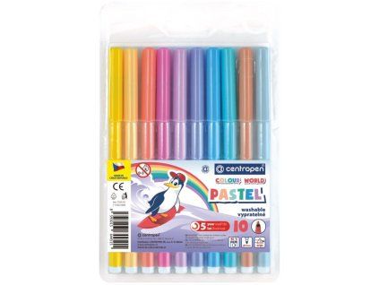 Centropen školní fixy sada 10 ks, pastelové barvy, vypratelné z textilu, stopa 1 mm