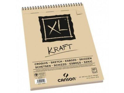 Skicák Canson XL Kraft A5, přírodní nebělený papír 90 g/m2, kroužková vazba, 40 listů