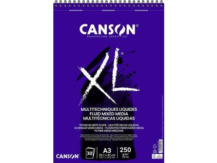 Canson XL Fluid Mix-Media A3 250g, skicák 30 listů na mokrá média, inkousty a akryly