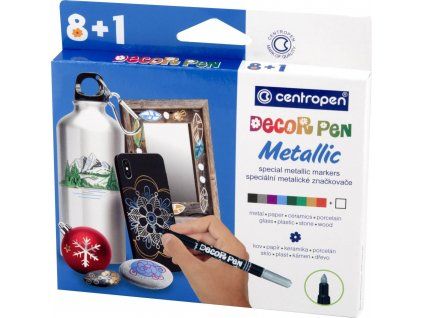 Centropen DECOR PEN Metallic, sada 9 metalických popisovačů na sklo, keramiku a kov