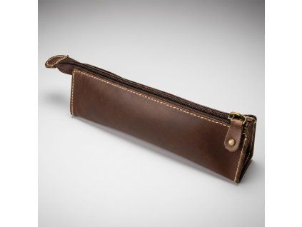 Kožené pouzdro na pera ONLINE se zipem hnědé, délka 20 cm, odolný obal na psací potřeby