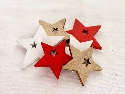 Dřevěné vánoční hvězdičky sada 6 ks, dvě velikosti 3 cm a 4 cm, přírodní materiál