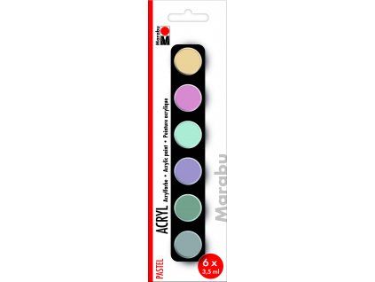 Marabu Acrylic Paints sada 6 pastelových barev v kelímcích, každý po 3,5 ml
