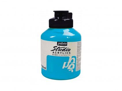 Pébéo Studio Acrylic 500 ml akrylová barva odstín tyrkysově modrá, matně saténový povrch