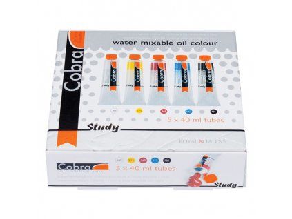 Talens Cobra Study sada 5x40ml, vodou mísitelné olejové barvy, 5 základních odstínů