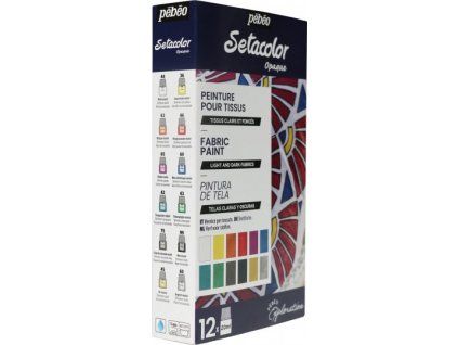 Pébéo Setacolor Shimmer sada 12 metalických barev na textil, každá po 20 ml