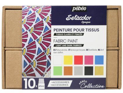 Pébéo Setacolor Opaque sada I., 10 x 45 ml, krycí barvy na textil v kartonovém kufříku