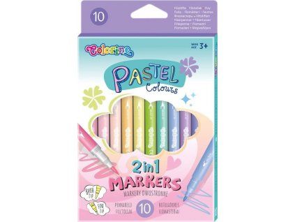 Sada 10 oboustranných fixů Colorino s brush hrotem, pastelové barvy pro kreslení