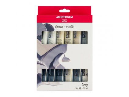 Talens Amsterdam Acryl sada 12x20 ml Grey, 12 tub akrylových barev v šedých tónech