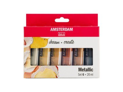 Sada metalických akrylových barev Talens Amsterdam 6x20 ml, odstíny stříbrná, zlatá, bronzová, měděná