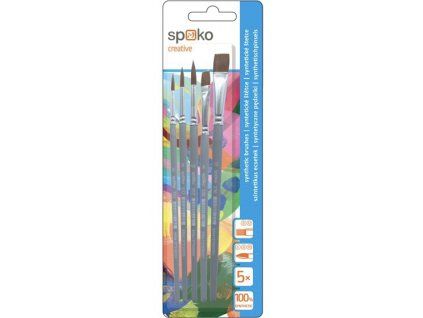 Spoko sada 5 syntetických školních štětců, kulaté vel. 6, 8, 10 a ploché vel. 8, 12