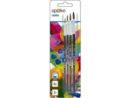 Sada 4 kulatých školních štětců Spoko s přírodními vlasy, velikosti 6, 8, 10 a 12