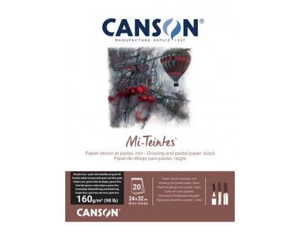Canson Mi-Teintes lepený blok 24 x 32 cm, pastelový papír v černé barvě, 30 listů