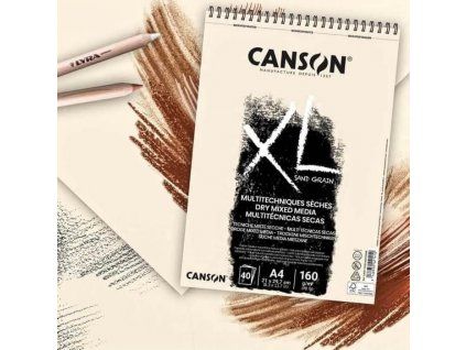 Canson XL Dry Mixed Media Sand Grain Natur A3, kroužkový skicák 40 listů 160 g/m2