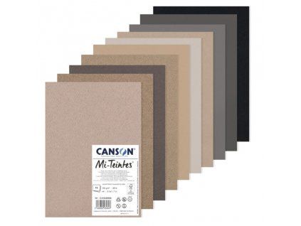 Canson Mi-Teintes pastelový papír A4 160g, sada 10 archů v šedých tónech