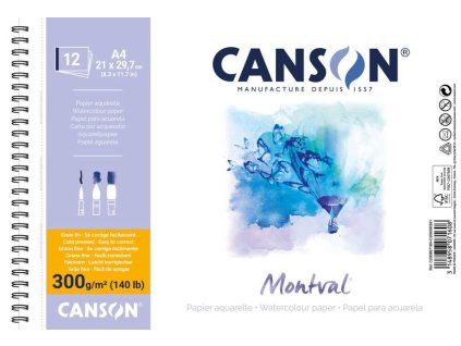 Akvarelový papír Canson Montval blok A4 300 g/m2, 12 listů, kroužková vazba