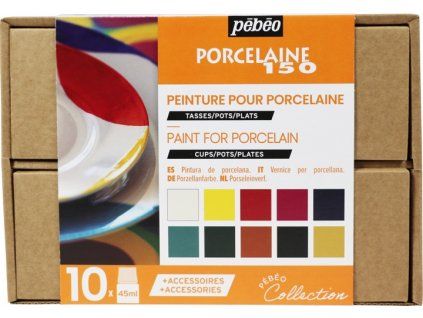 Pébéo Porcelaine 150 sada 10x45 ml, vypalovací barvy na porcelán, 10 odstínů