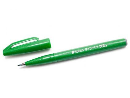Pentel Brush Pen Sign SES15 štětcový fix, zelená barva, flexibilní hrot pro kaligrafii