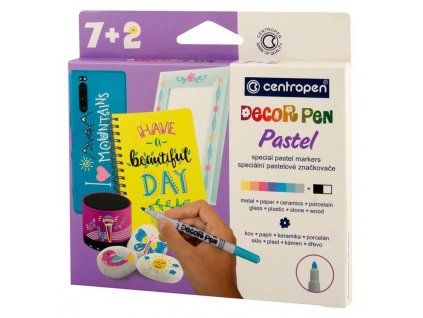Centropen DECOR PEN Pastel sada 7+2 popisovačů na kameny, sklo, keramiku a kov