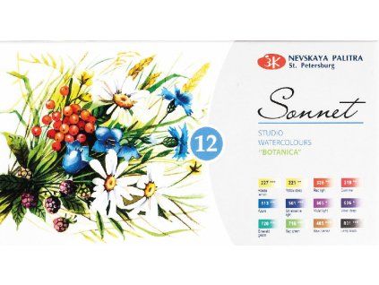 Akvarelové barvy Sonnet Botanica, sada 12 pánviček, Nevskaya Palitra Saint Petersburg