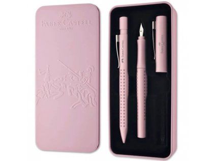 Faber-Castell Grip 2010 rose shadow, sada plnící pero a kuličkové pero v plechové etui