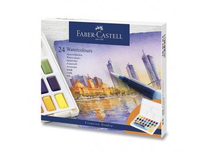 Sada akvarelových barev Faber-Castell, 24 vysoce pigmentovaných barev pro akvarelové techniky