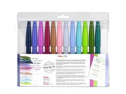 Pentel Touch Brush Sign Pen, sada 12 pastelových odstínů, štětcové popisovače