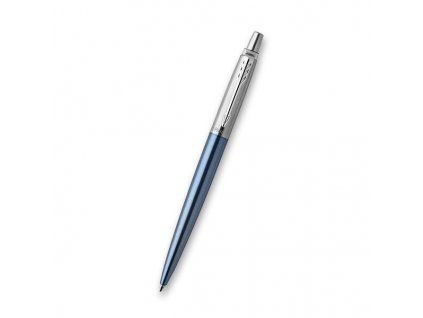 Kuličkové pero Parker Jotter Waterloo Blue CT, tělo z broušené nerezové oceli s chromovými doplňky