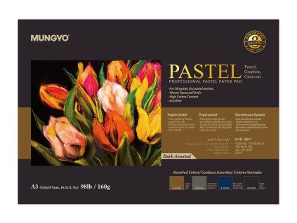 Blok na pastely Mungyo A3, 20 listů, 160 g/m2, 4 odstíny tmavých listů, bavlněný papír