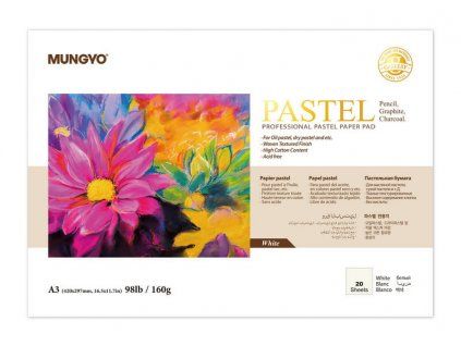 Mungyo lepený blok na pastel A3, 160 g/m2, 20 listů bílého papíru s podílem bavlny
