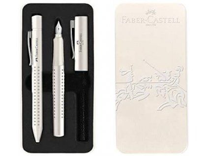 Sada Faber-Castell Grip 2010 coconut milk, plnící pero a kuličkové pero v plechové etui