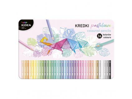Trojhranné pastelky Kidea 36 ks, sada 30 pastelových a 6 metalických odstínů v plechovém etui