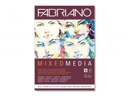 Fabriano Mix Media blok A4 250 g, 40 listů, lepený, pro akvarel, akryl i tuš