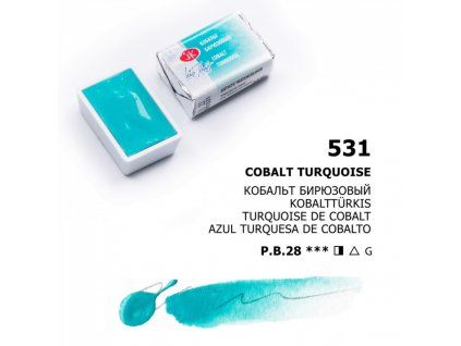White Nights akvarelová barva 2,5 ml, odstín 531 cobalt turquoise, Nevskaya Palitra