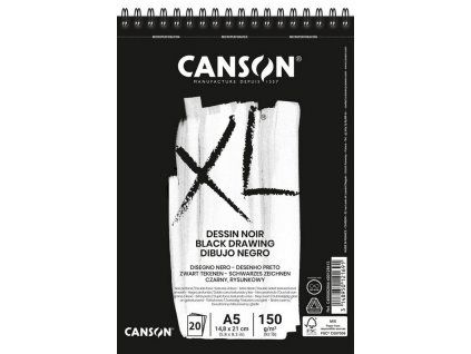 Canson XL Dessin Noir blok černých papírů A5, 150 g, 20 listů, kroužková vazba