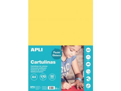 Barevný papír Apli A4 170 g/m2 světle žlutý, hladký matný polokarton