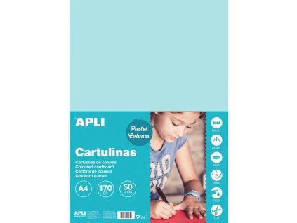 Barevný papír Apli A4 170 g/m2 světle modrý, hladký matný polokarton