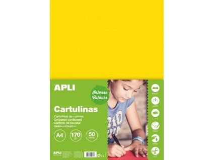 Barevný papír Apli A4 170 g/m2 žlutý, hladký matný polokarton
