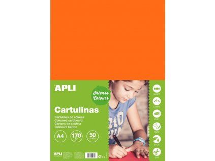 Barevný papír Apli A4 170 g/m2 oranžový, hladký matný polokarton