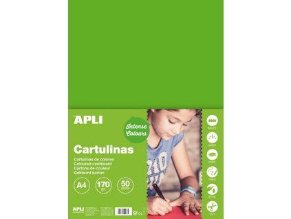 Barevný papír Apli A4 170 g/m2 trávově zelený, hladký matný polokarton
