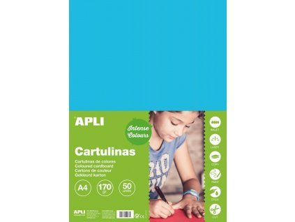 Barevný papír Apli A4 170 g/m2 nebesky modrý, hladký matný polokarton