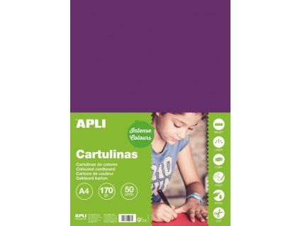 Barevný papír Apli A4 170 g/m2 fialový, hladký matný polokarton