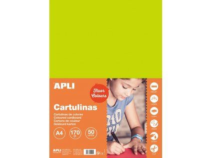 Barevný papír Apli A4 170 g/m2 fluo zelený, matný hladký polokarton