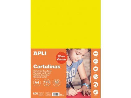 Barevný papír Apli A4 170 g/m2 fluo žlutý, hladký matný polokarton