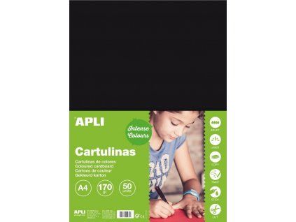 Barevný papír Apli A4 170 g/m2 černý, hladký matný polokarton pro tvoření
