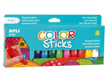 Apli Color Sticks sada 12 ks, suché temperové barvy v tyčince, mix barev